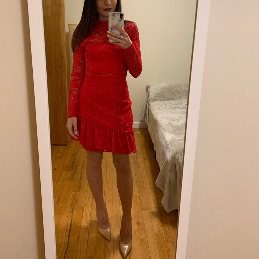 Guess By Marciano Red SARAH CORDED LACE RUFFLE